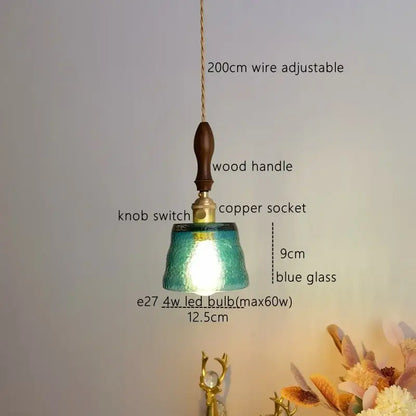 Modern amber glass pendant light dining room hammered brass decor