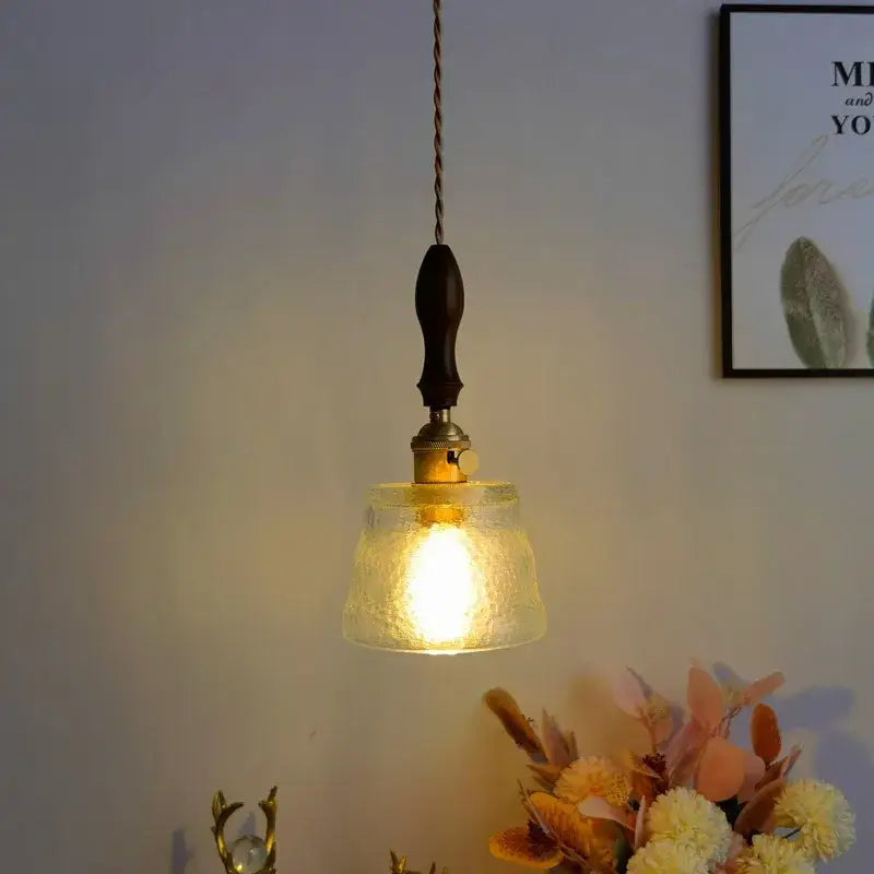 Modern amber glass pendant light dining room hammered brass decor