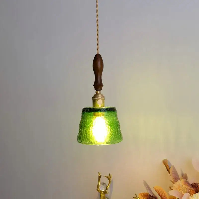 Modern amber glass pendant light dining room hammered brass decor