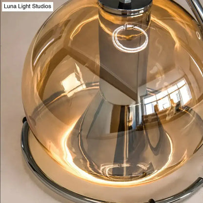 Modern amber glass pendant light set kitchen chrome hanging lamp