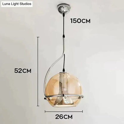 Modern amber glass pendant light set kitchen chrome hanging lamp