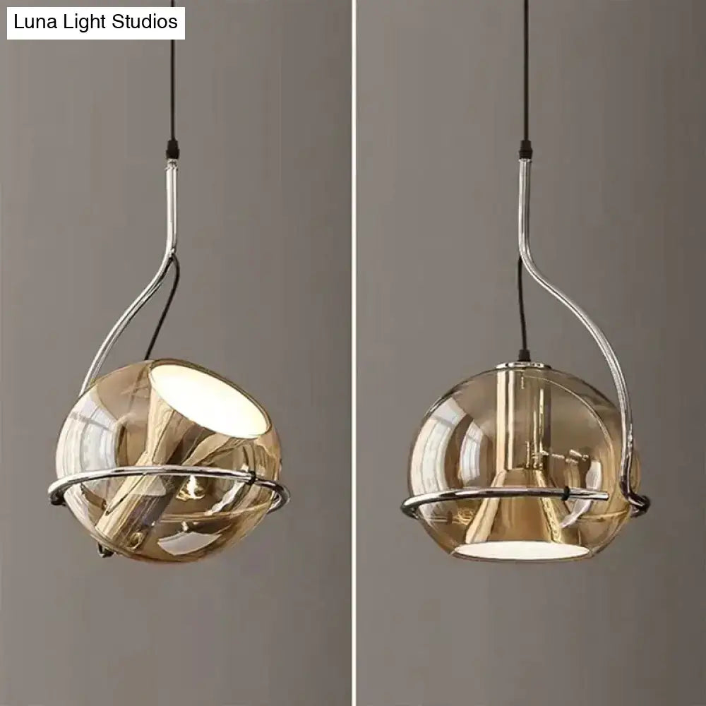 Modern amber glass pendant light set kitchen chrome hanging lamp