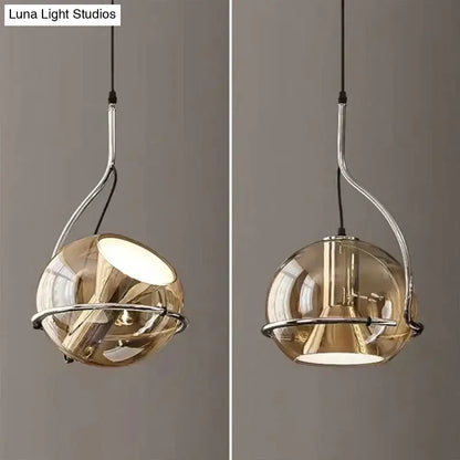 Modern amber glass pendant light set kitchen chrome hanging lamp