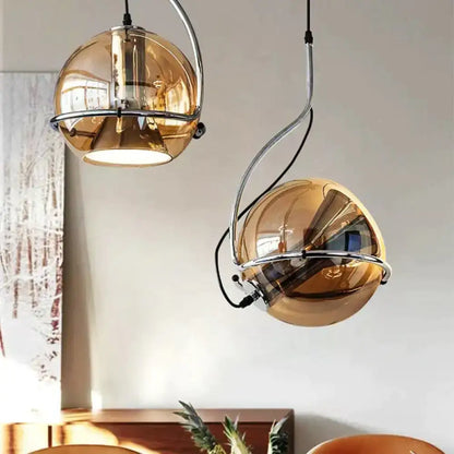 Modern amber glass pendant light set kitchen chrome hanging lamp