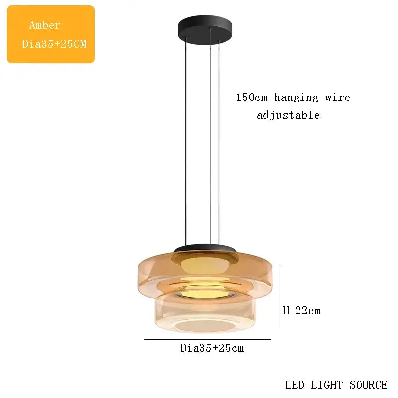 Modern amber glass plate ceiling pendant light dining room