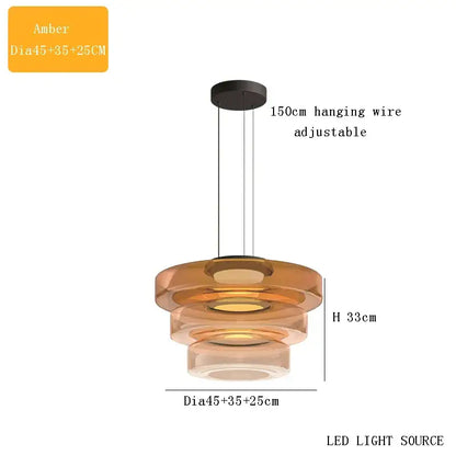 Modern amber glass plate ceiling pendant light dining room