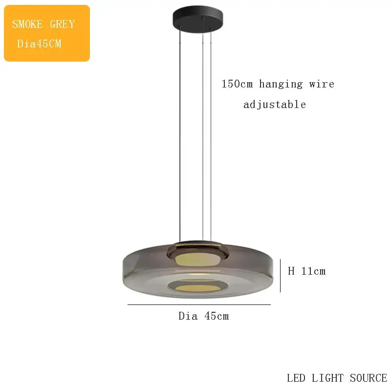 Modern amber glass plate ceiling pendant light dining room