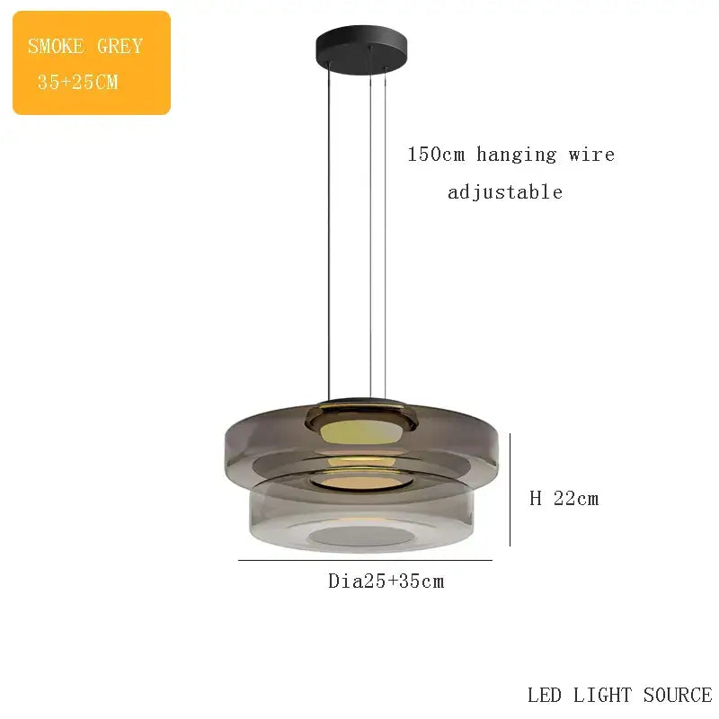 Modern amber glass plate ceiling pendant light dining room