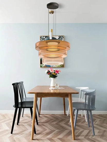 Modern amber glass plate ceiling pendant light dining room