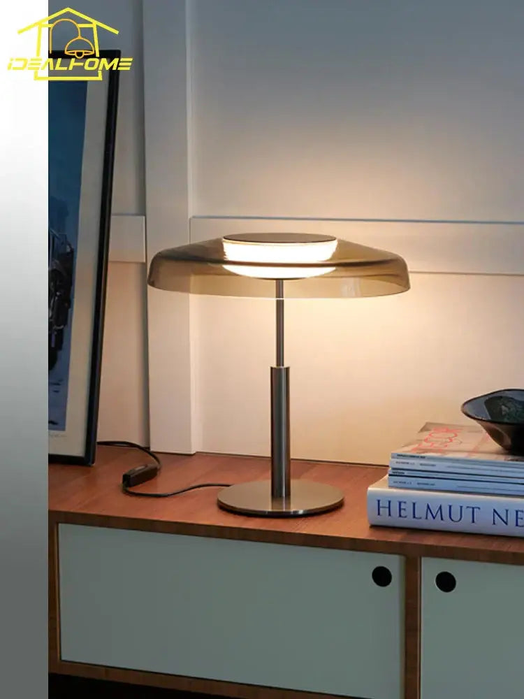 Modern amber glass table lamp red & gray bedroom light