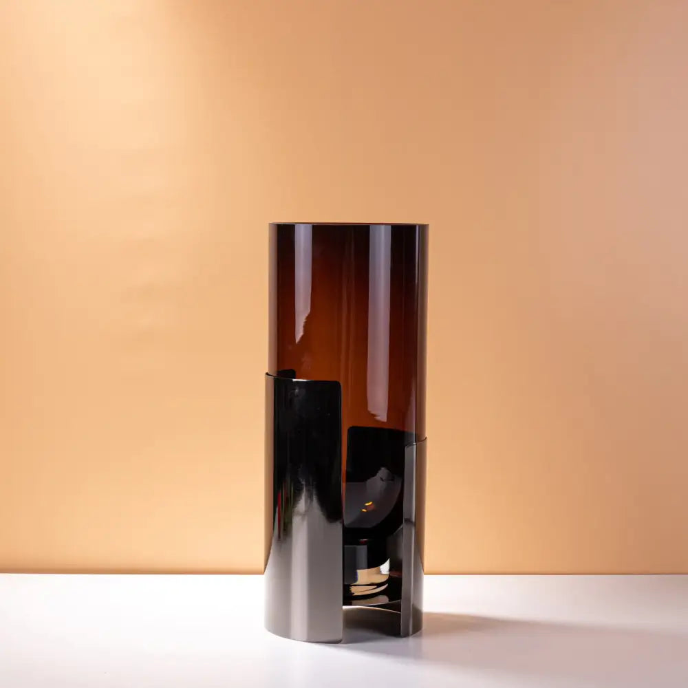Modern amber glass vase set with silver base living room decor