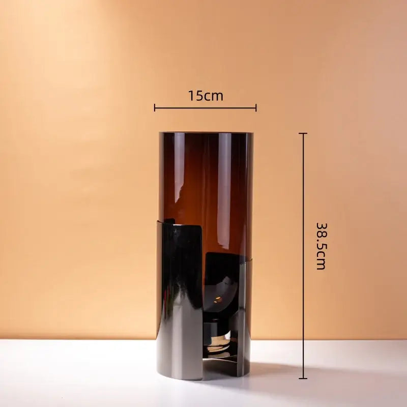 Modern amber glass vase set with silver base living room decor