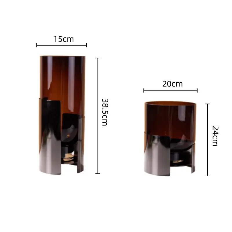 Modern amber glass vase set with silver base living room decor