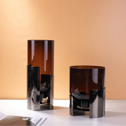 Modern amber glass vase set with silver base living room decor