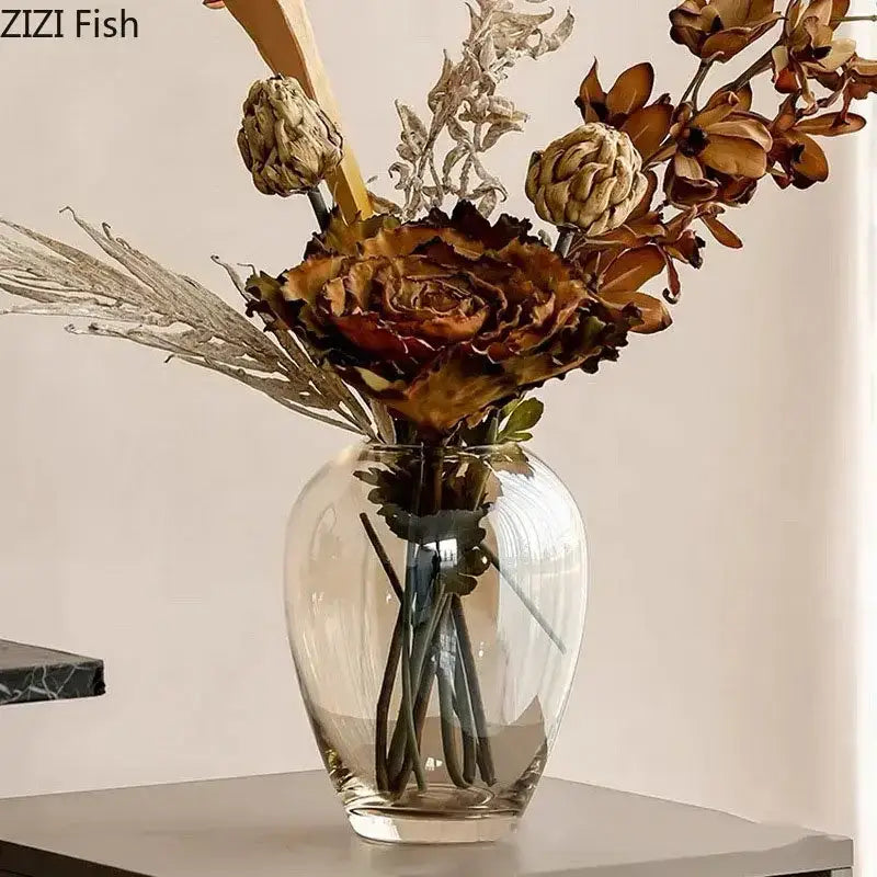 Modern amber glass vase transparent flower pot living room decor