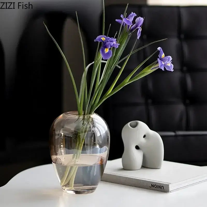 Modern amber glass vase transparent flower pot living room decor