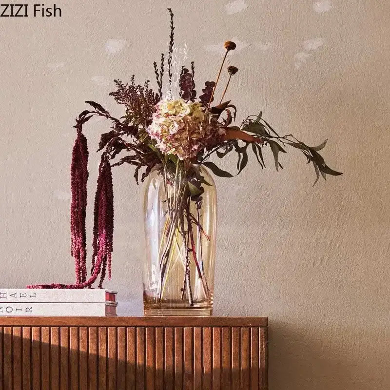 Modern amber glass vase transparent flower pot living room decor