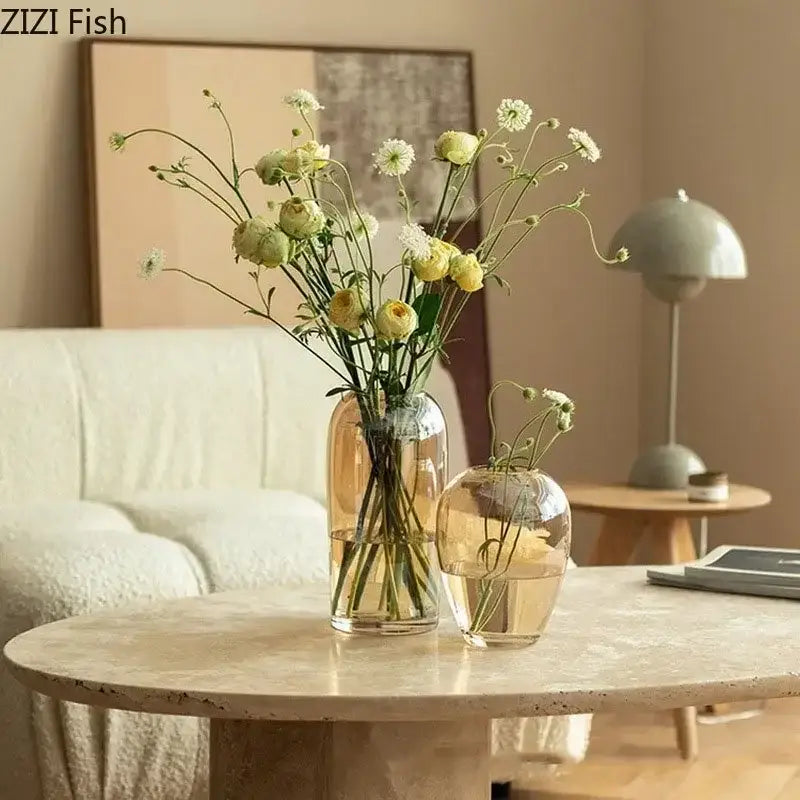 Modern amber glass vase transparent flower pot living room decor