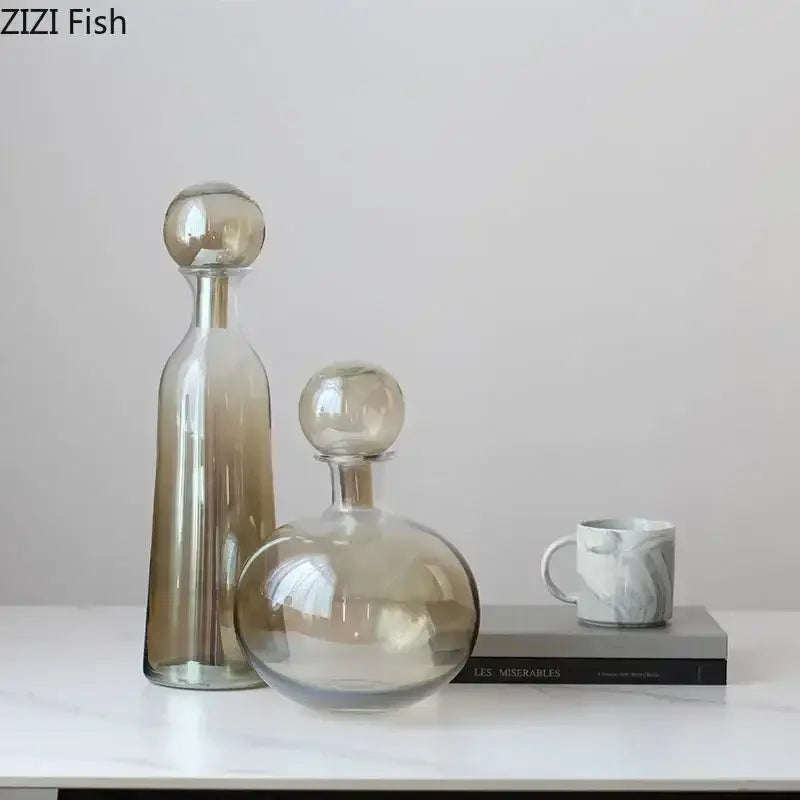 Modern amber glass vase trio – living room hydroponic decanters