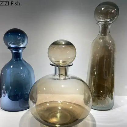 Modern amber glass vase trio – living room hydroponic decanters