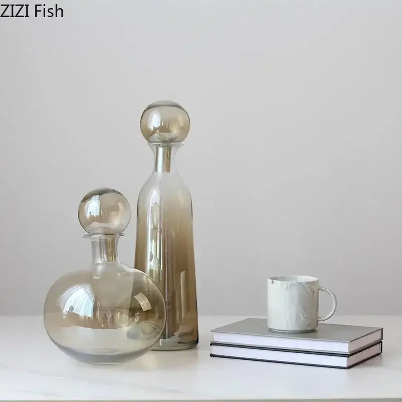 Modern amber glass vase trio – living room hydroponic decanters