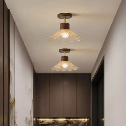 Modern amber glass wood led ceiling light for living room