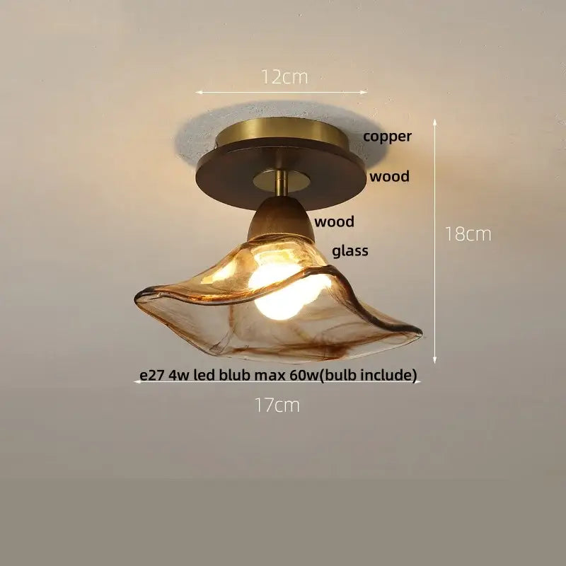 Modern amber glass wood led ceiling light for living room