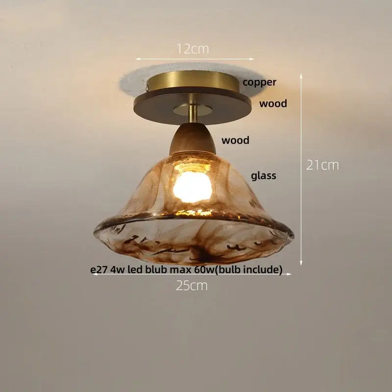 Modern amber glass wood led ceiling light for living room