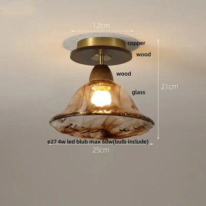 Modern amber glass wood led ceiling light for living room