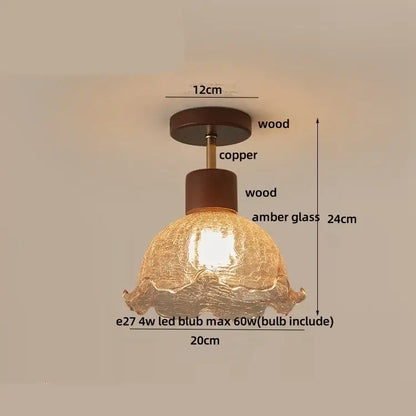 Modern amber glass wood led ceiling light for living room
