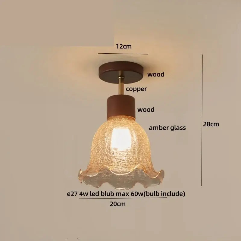Modern amber glass wood led ceiling light for living room