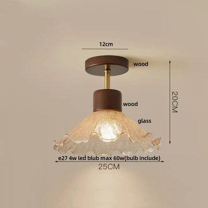 Modern amber glass wood led ceiling light for living room