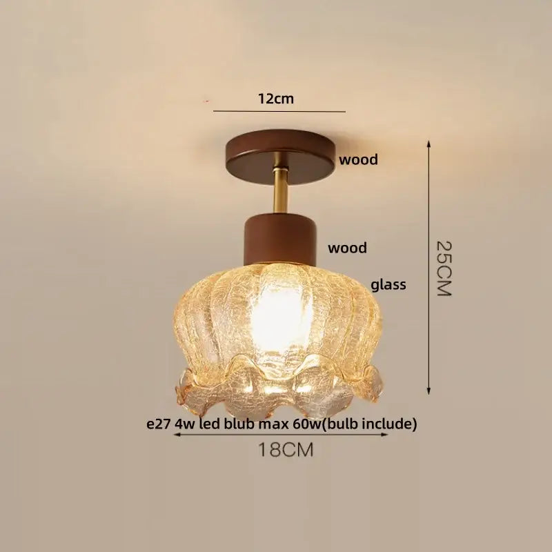 Modern amber glass wood led ceiling light for living room