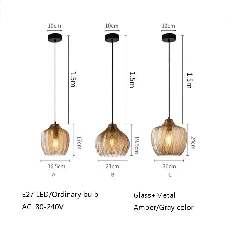 Modern amber gray glass pendant light dining room wavy textured lamp
