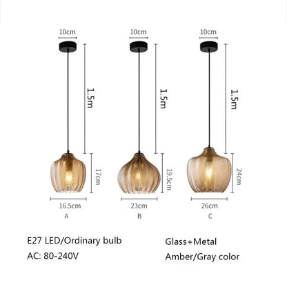 Modern amber gray glass pendant light dining room wavy textured lamp