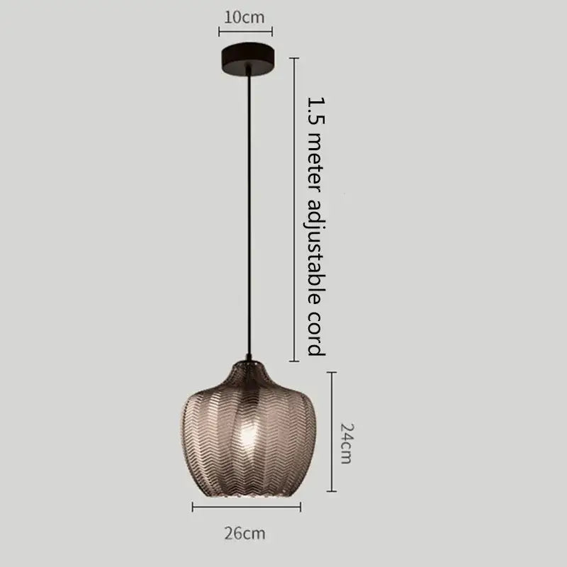Modern amber gray glass pendant light dining room wavy textured lamp