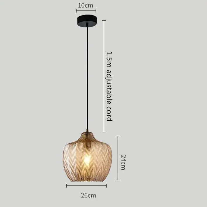 Modern amber gray glass pendant light dining room wavy textured lamp
