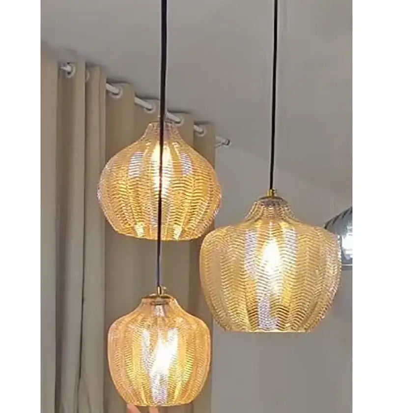 Modern amber gray glass pendant light dining room wavy textured lamp