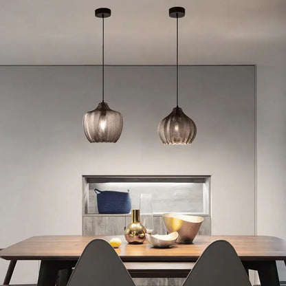 Modern amber gray glass pendant light dining room wavy textured lamp