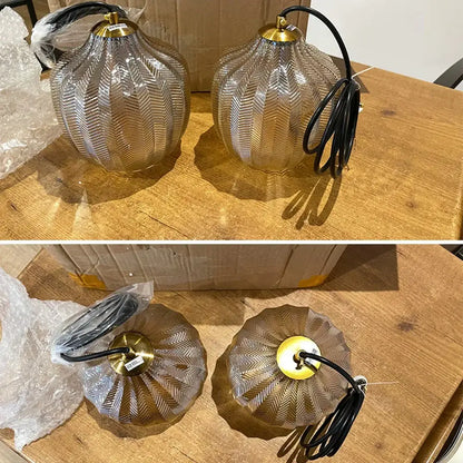 Modern amber gray glass pendant light dining room wavy textured lamp