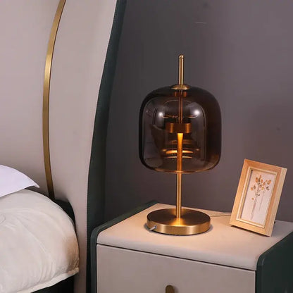 Modern amber & gray glass table lamp bedroom led gold light