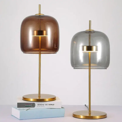 Modern amber & gray glass table lamp bedroom led gold light