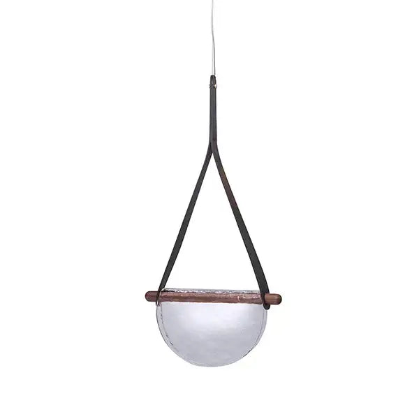 Modern amber & gray handmade leather glass pendant lamp bedroom