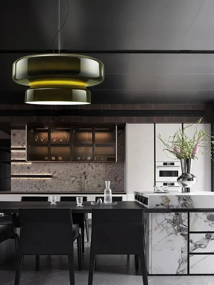 Modern amber green glass pendant light dining room tiered decor