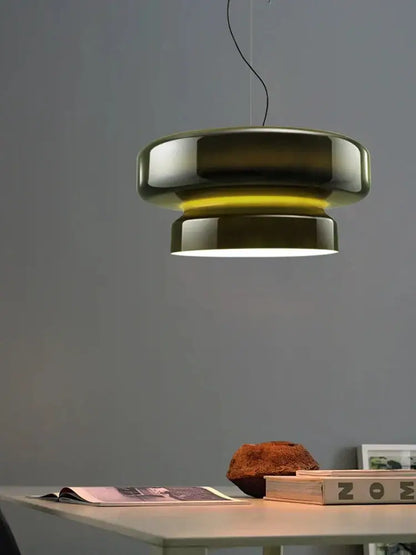 Modern amber green glass pendant light dining room tiered decor