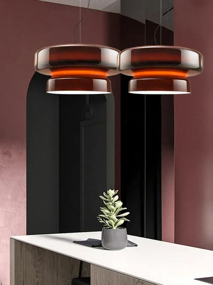 Modern amber green glass pendant light dining room tiered decor