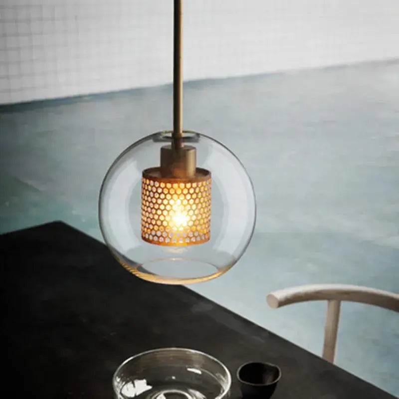 Modern amber honeycomb glass ball pendant light kitchen
