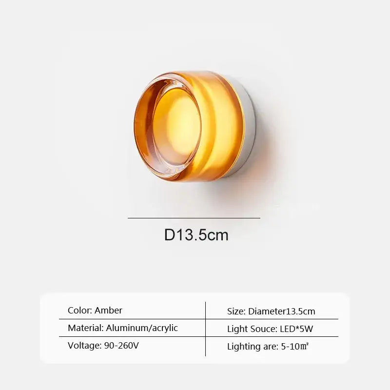 Modern amber jelly led wall sconce bedroom glass lamp