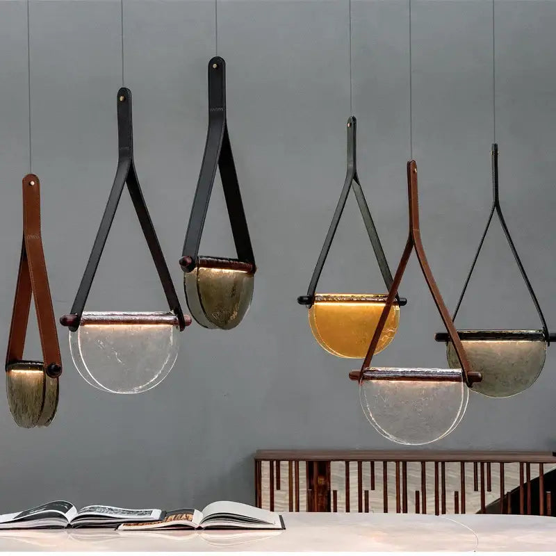 Modern amber & matte gray handmade glass pendant lamp bedroom light