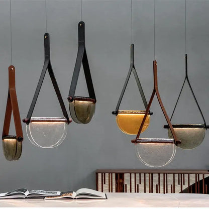 Modern amber & matte gray handmade glass pendant lamp bedroom light